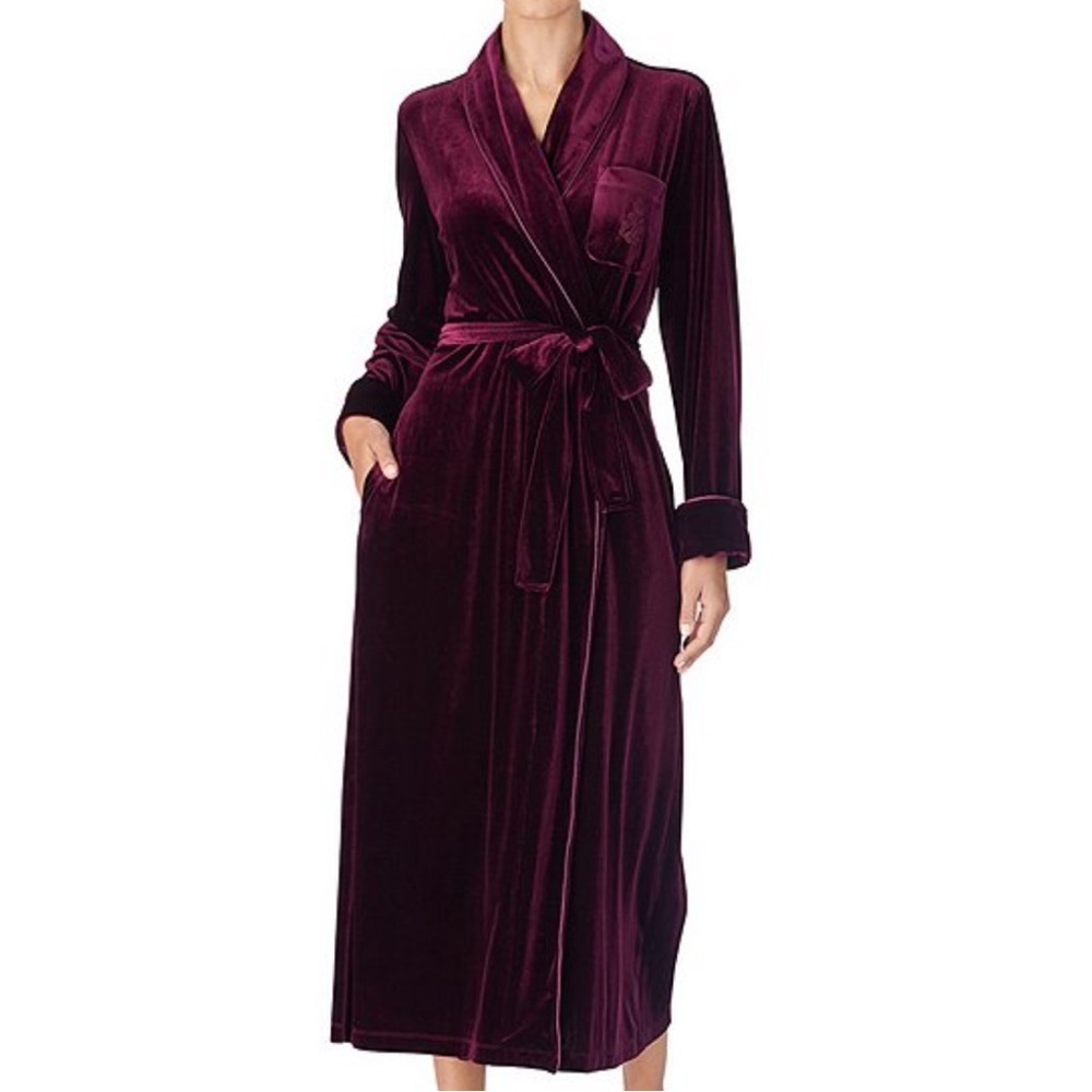 NWOT Lauren Ralph Lauren Shawl-Collar Velvet Robe in Wine Color